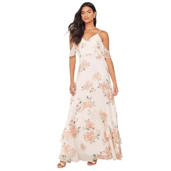 Lulus Maxi Dress Size XS Ivory Floral Print Lightweight Chiffon "Take You There" - Picture 1 of 16